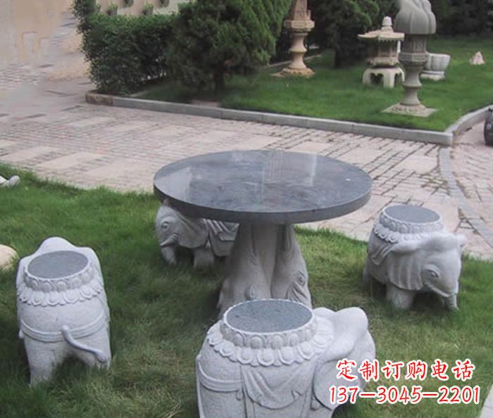 泰安公园景观小象石桌凳石雕