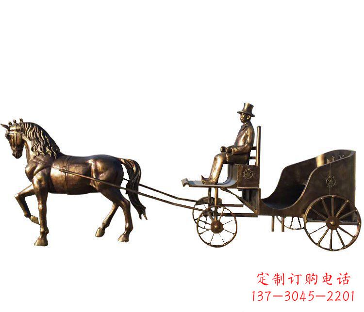 泰安公园景观坐着马车玻璃钢仿铜人物雕塑