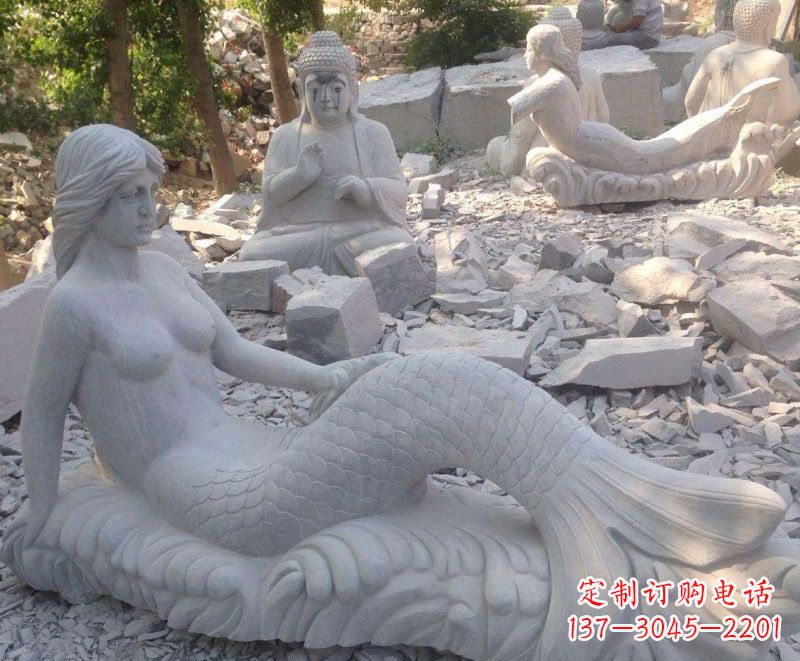 泰安艺术精美美人鱼石雕