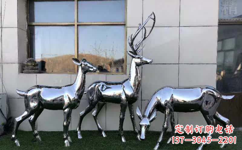 泰安华丽风格镜面不锈钢动物鹿雕塑