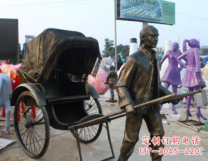 泰安精致可爱的黄包车铜雕