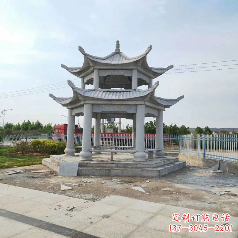 泰安公园凉亭双层石雕亭子