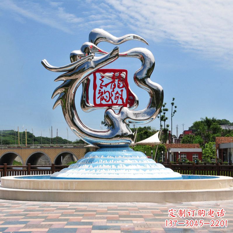 泰安公园龙形不锈钢标识雕塑