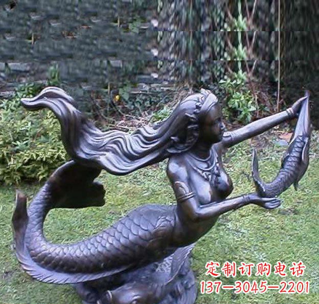 泰安公园美人鱼景观铜雕