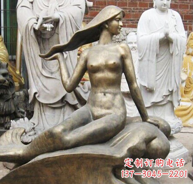 泰安公园美人鱼景观铜雕 (3)