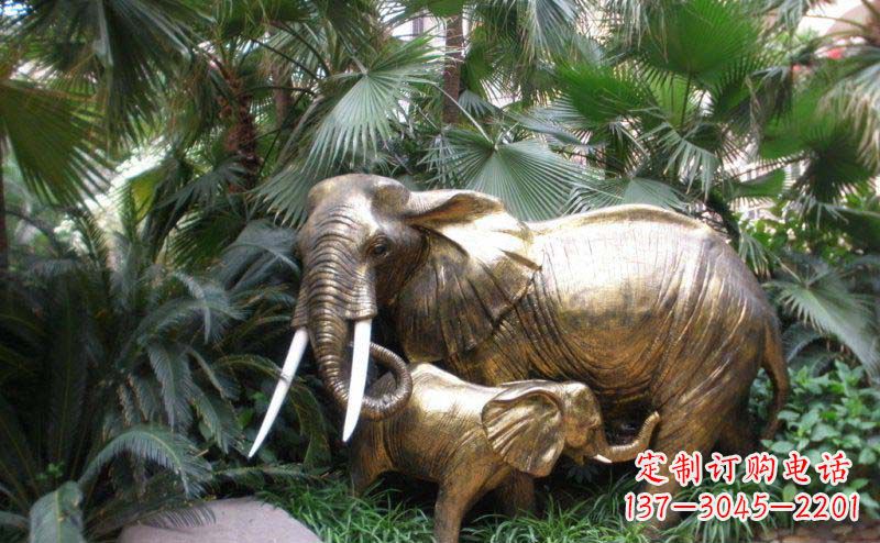 泰安公园母子大象动物铜雕
