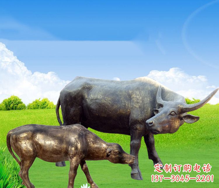 泰安 传统文化风格母子黄牛铜雕塑