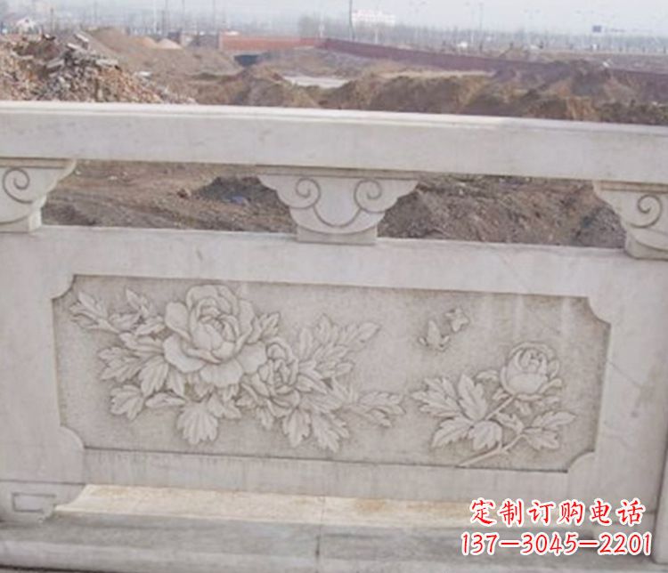 泰安公园牡丹花浮雕石栏板景观石雕