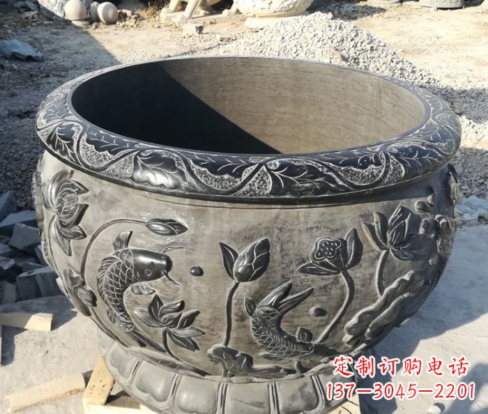泰安青石仿古雕塑荷花水缸