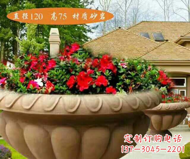 泰安公园砂岩花盆石雕花钵
