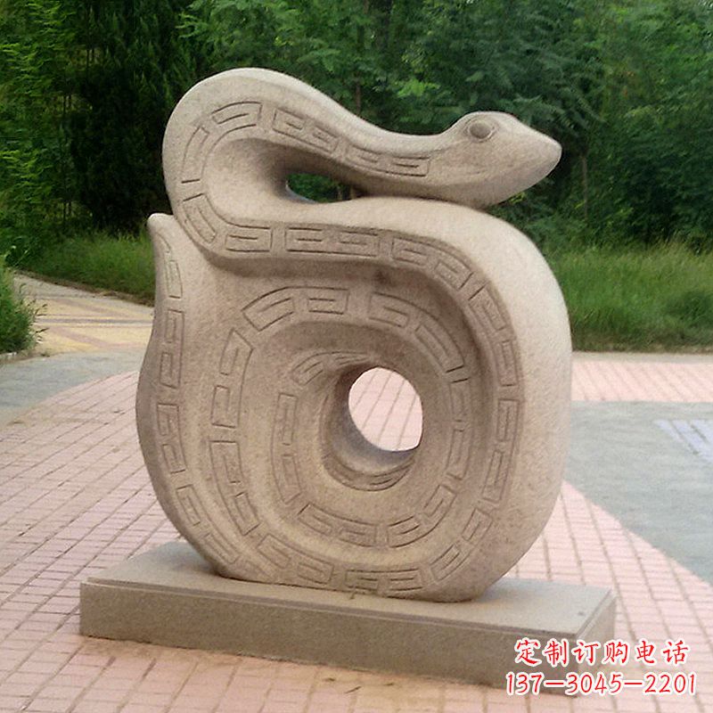 泰安公园砂岩生肖动物蛇石雕摆件