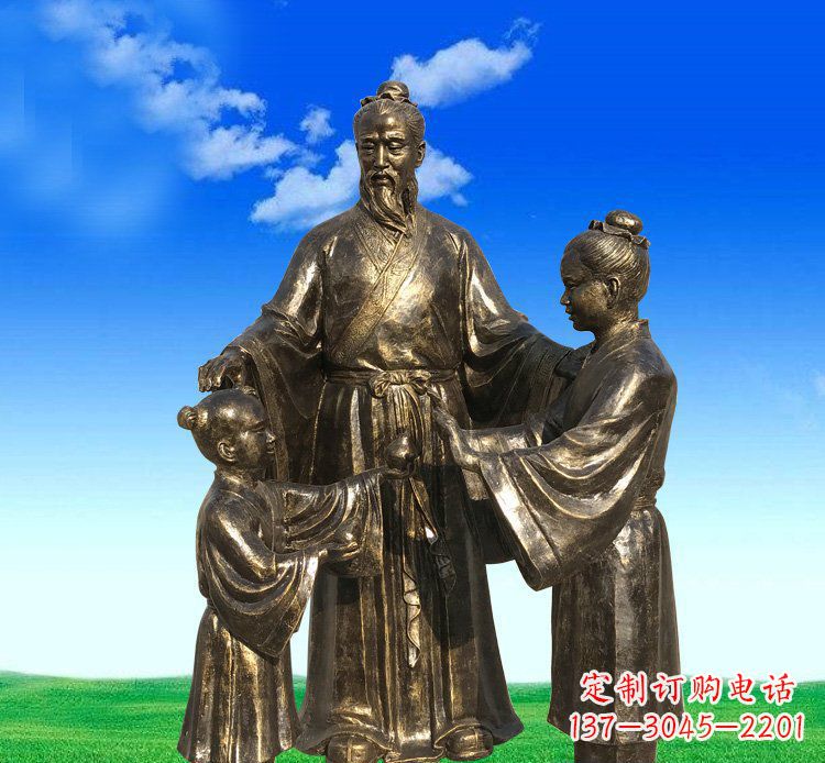 泰安公园铜雕孔融让梨人物雕塑