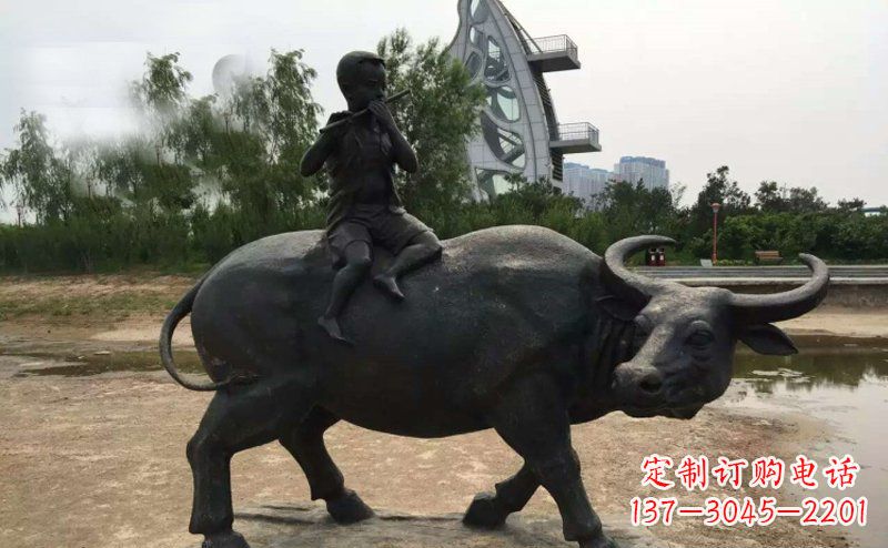 泰安铜雕牧童与犊子雕塑