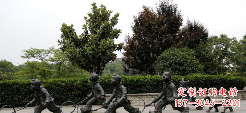 泰安精美推铁圈小品铜雕,让小孩更加可爱