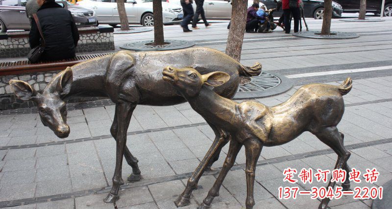 泰安公园小鹿动物铜雕 (2)
