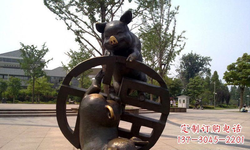 泰安公园小猪动物铜雕 (2)
