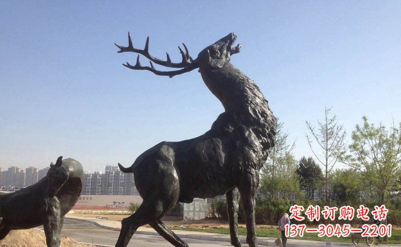 泰安公园驯鹿动物铜雕_2