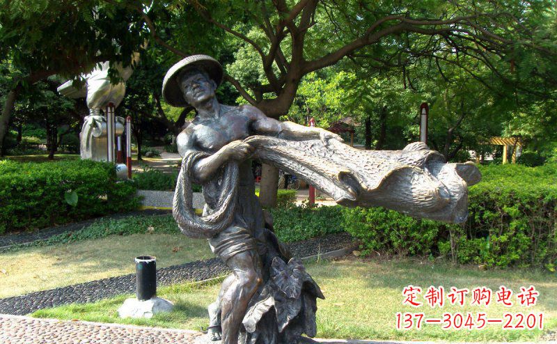 泰安公园渔民撒网景观铜雕