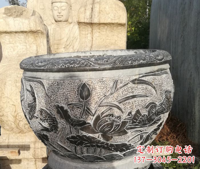泰安室内装饰用鸳鸯荷花浮雕水缸