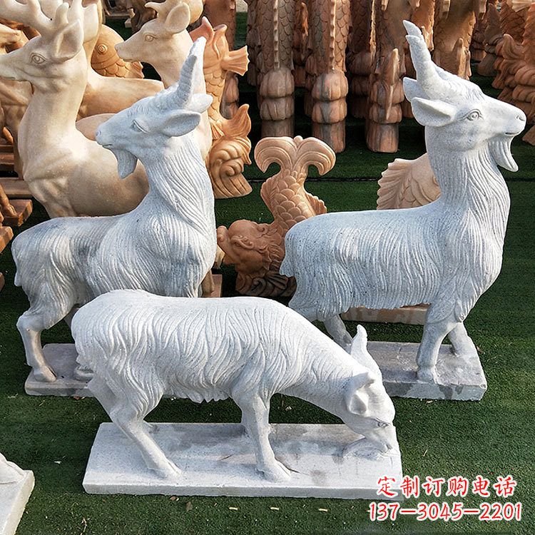泰安公园园林草坪动物羊汉白玉石雕