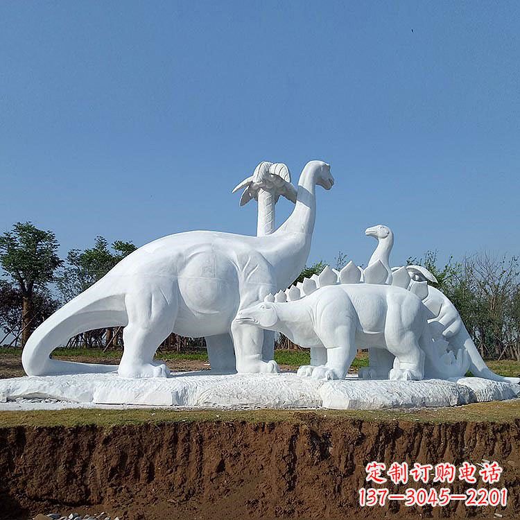 泰安公园园林汉白玉恐龙情景动物雕塑