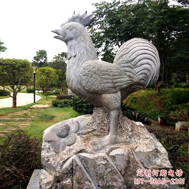 泰安公园园林石雕酉鸡生肖动物景观雕塑