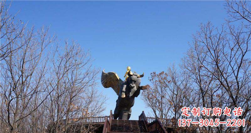 泰安精美铜雕雕塑——可爱小男孩站在飞牛上