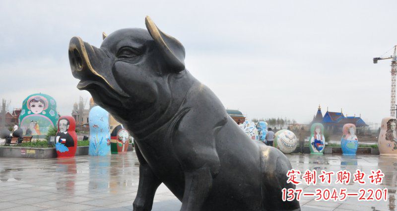 泰安公园猪动物铜雕 (3)