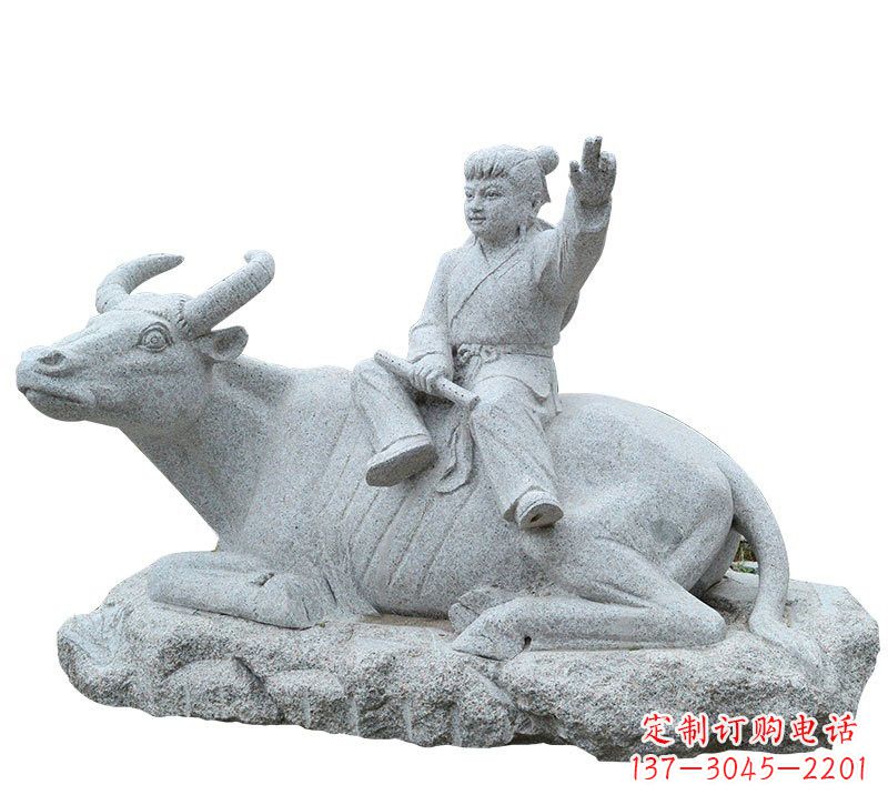 泰安牧童牛石雕塑,实现公园优雅美观