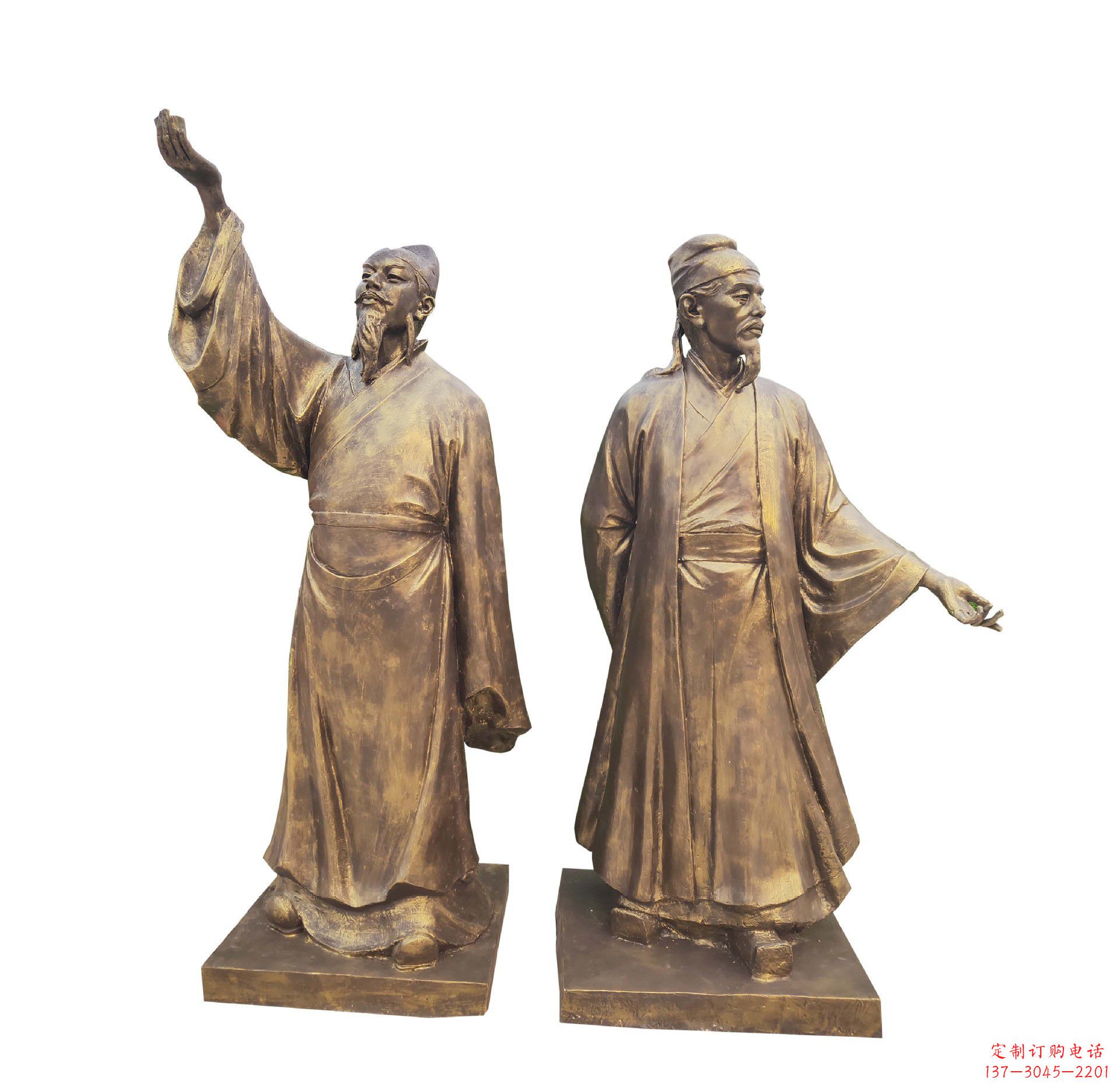 泰安古代名人李白杜甫铜雕