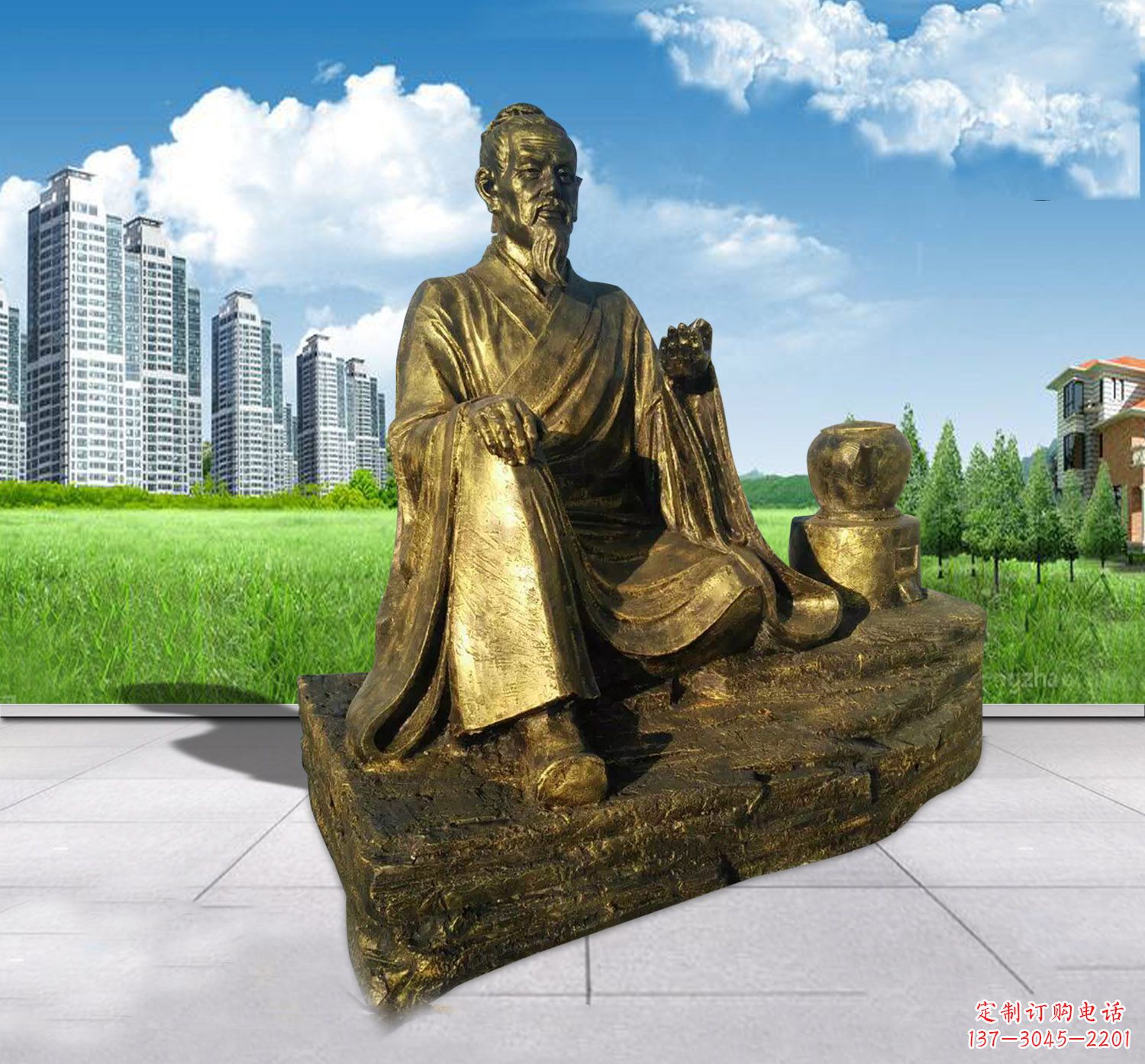 泰安古代名医张仲景铜雕