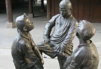泰安铜雕男孩斗鸡小品雕塑