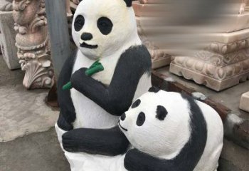 泰安领雕塑——公园母子熊猫石雕