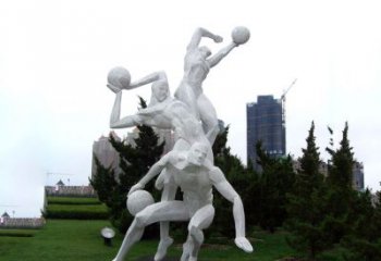 泰安公园体育运动不锈钢网格打篮球人物雕塑