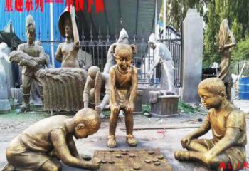 泰安铜质童趣儿童下棋雕塑