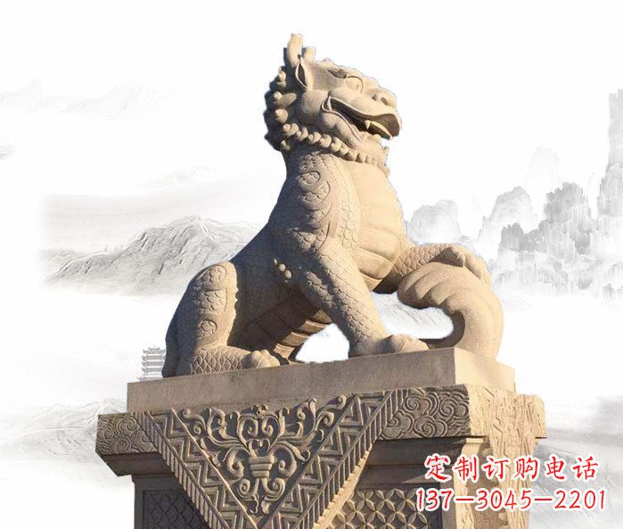 泰安古代神兽大理石麒麟石雕 (2)