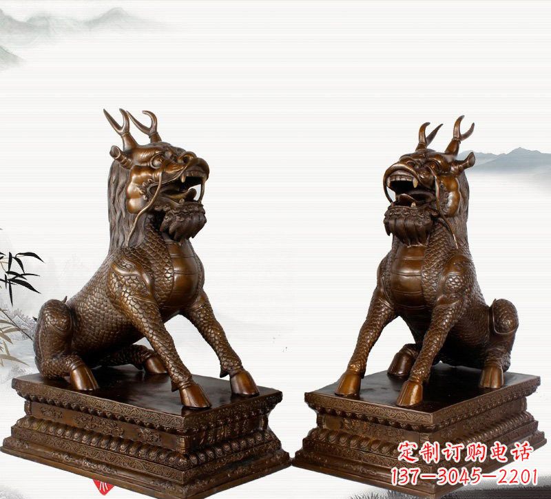 泰安古代神兽麒麟铜雕