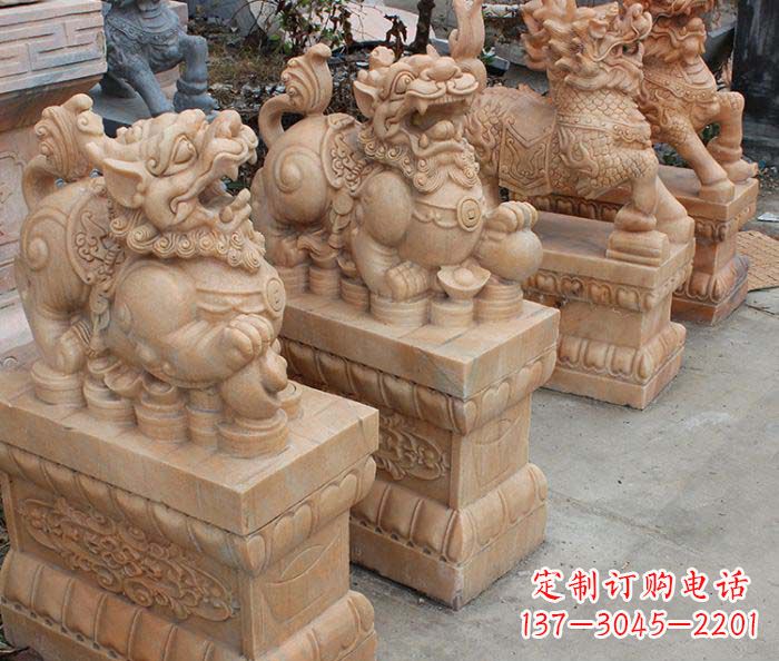 泰安中领雕塑-古代神兽晚霞红貔貅石雕