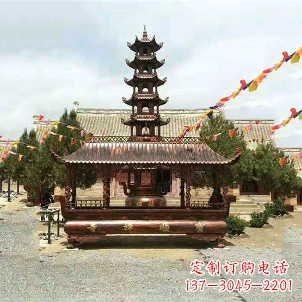 泰安全新古典铜香炉雕龙塑型双耳方形器皿