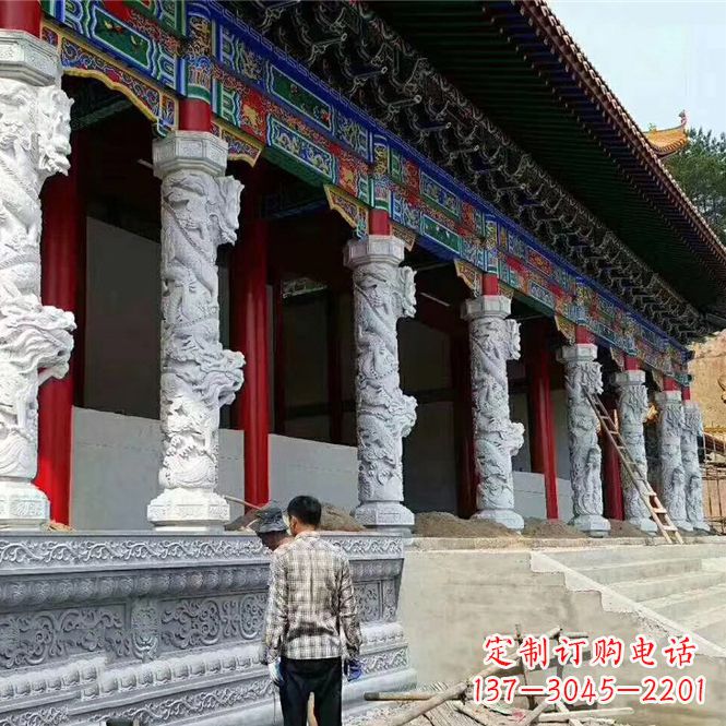 泰安精美手工制作的精美古建汉白玉龙柱雕塑