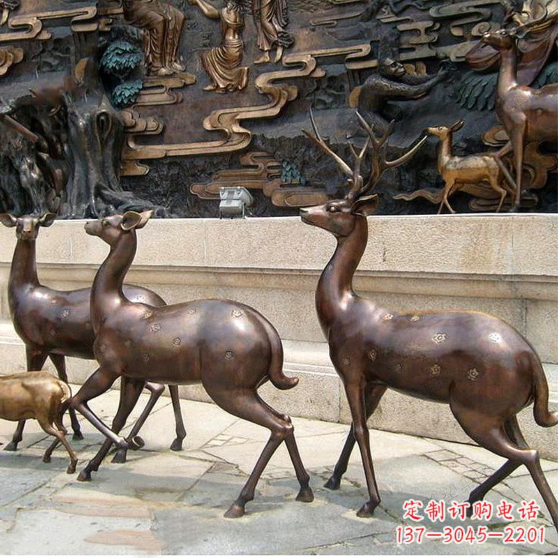 泰安古铜色梅花鹿铜雕精美塑型