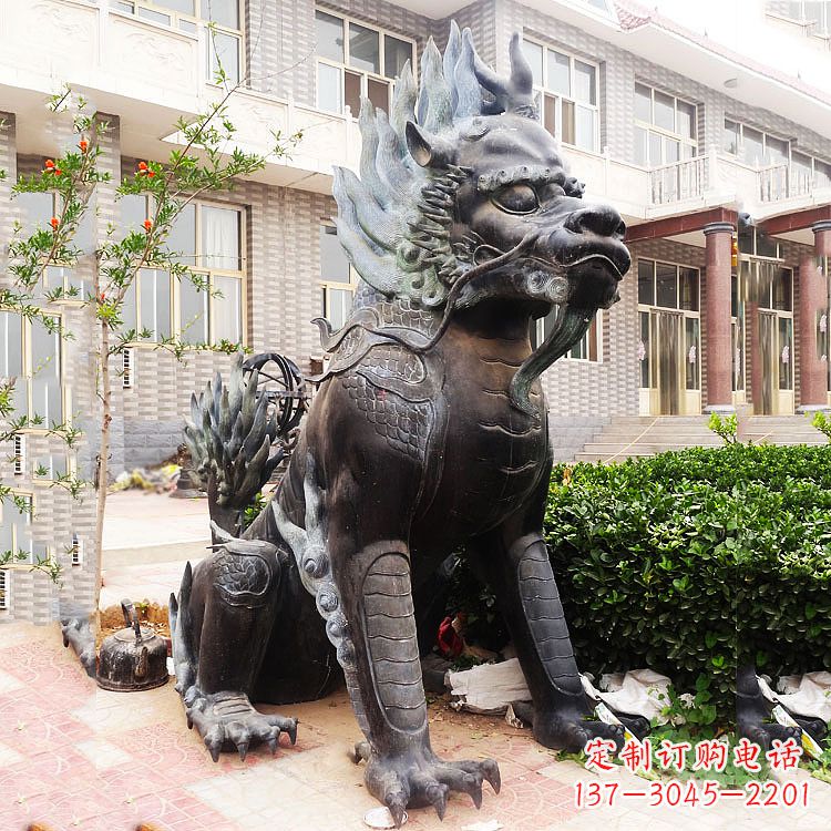 泰安古铜色镇宅铜麒麟雕塑,精美绝伦!