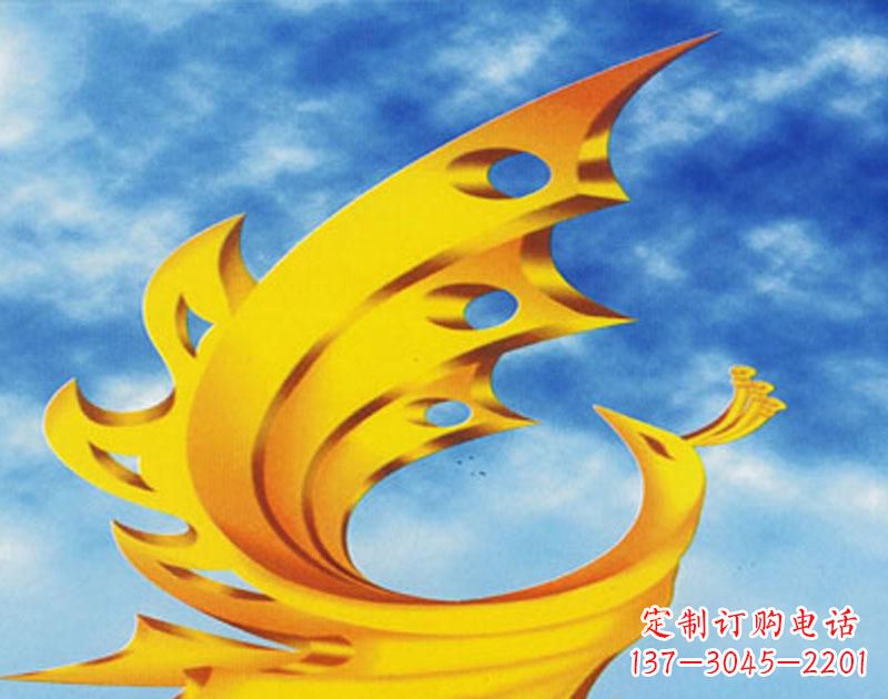 泰安广场摆u需i高金色的凤凰雕塑
