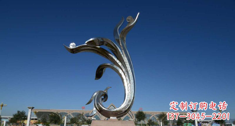 泰安广场不锈钢抽象凤凰雕塑 (8)