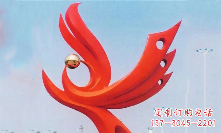 泰安广场不锈钢抽象凤凰雕塑_2