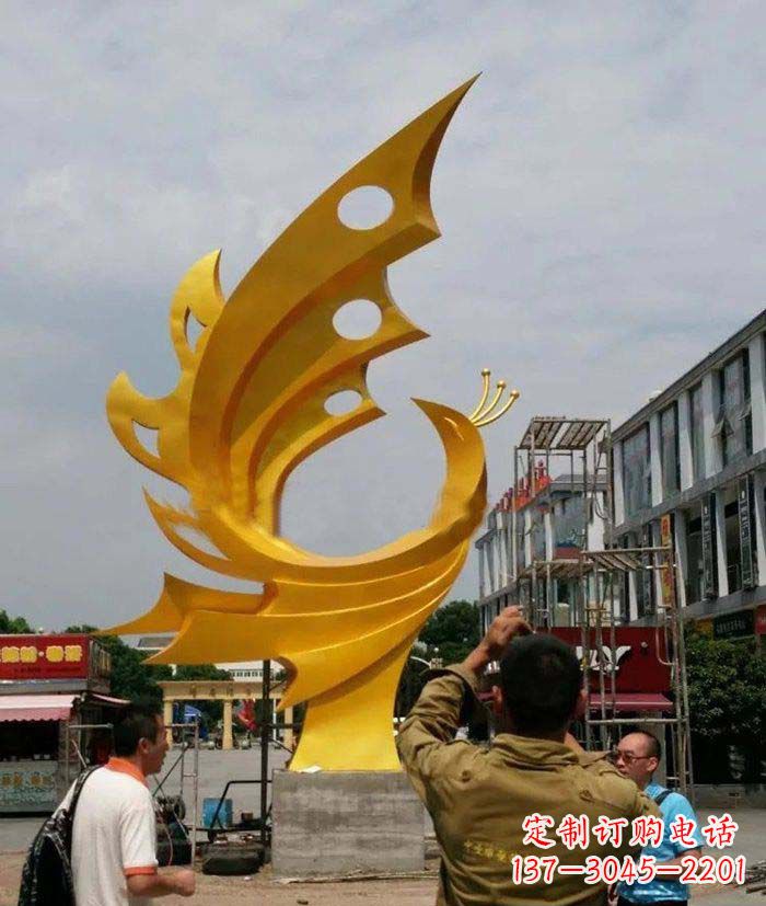 泰安广场不锈钢抽象凤凰雕塑1
