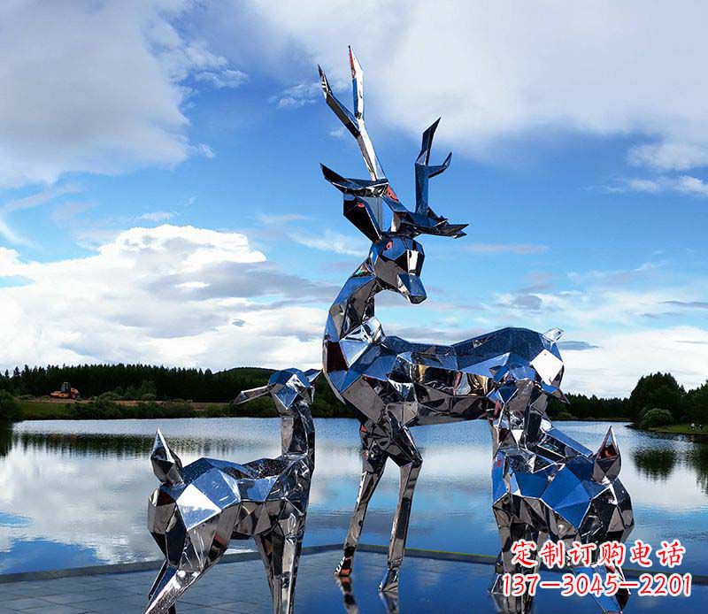 泰安广场不锈钢抽象梅花鹿雕塑