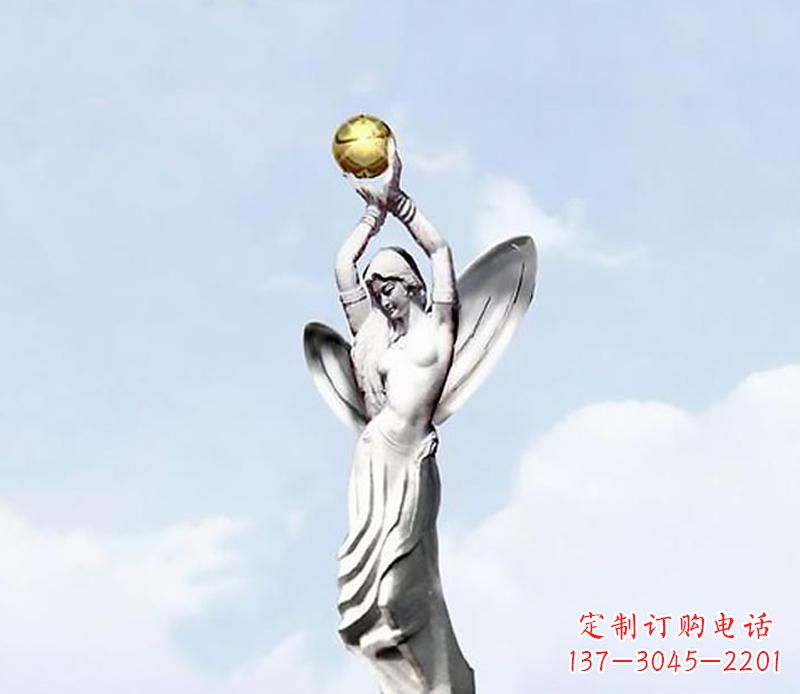 泰安广场不锈钢创意女人双手捧球景观雕塑