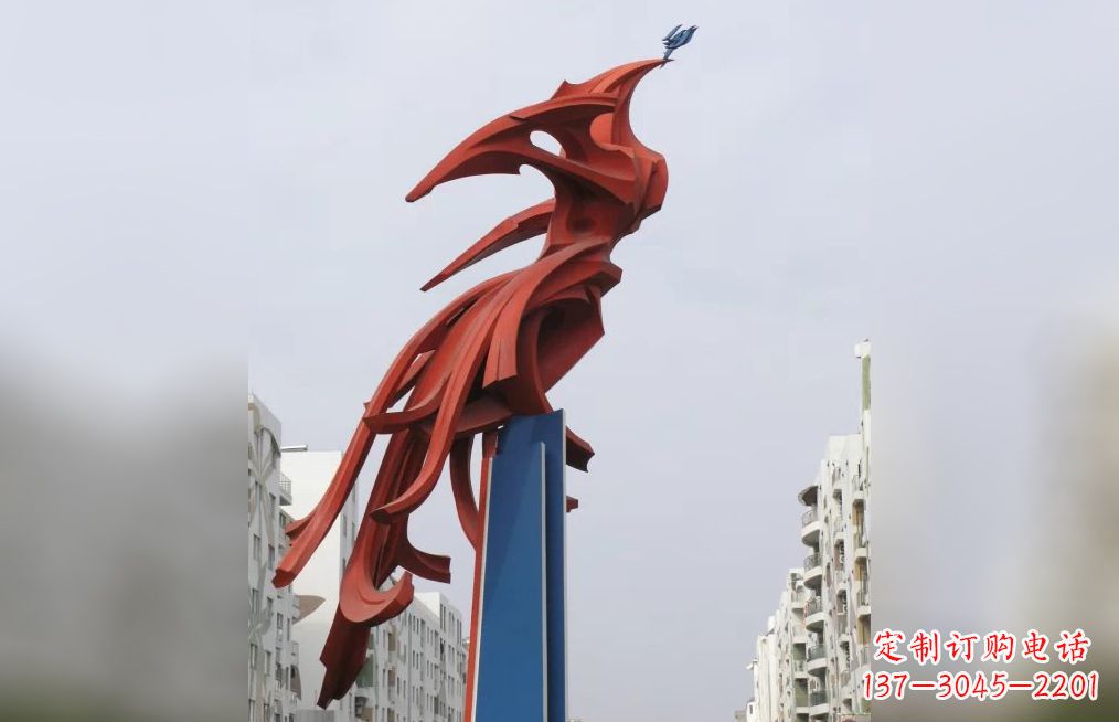 泰安广场不锈钢凤凰抽象雕塑