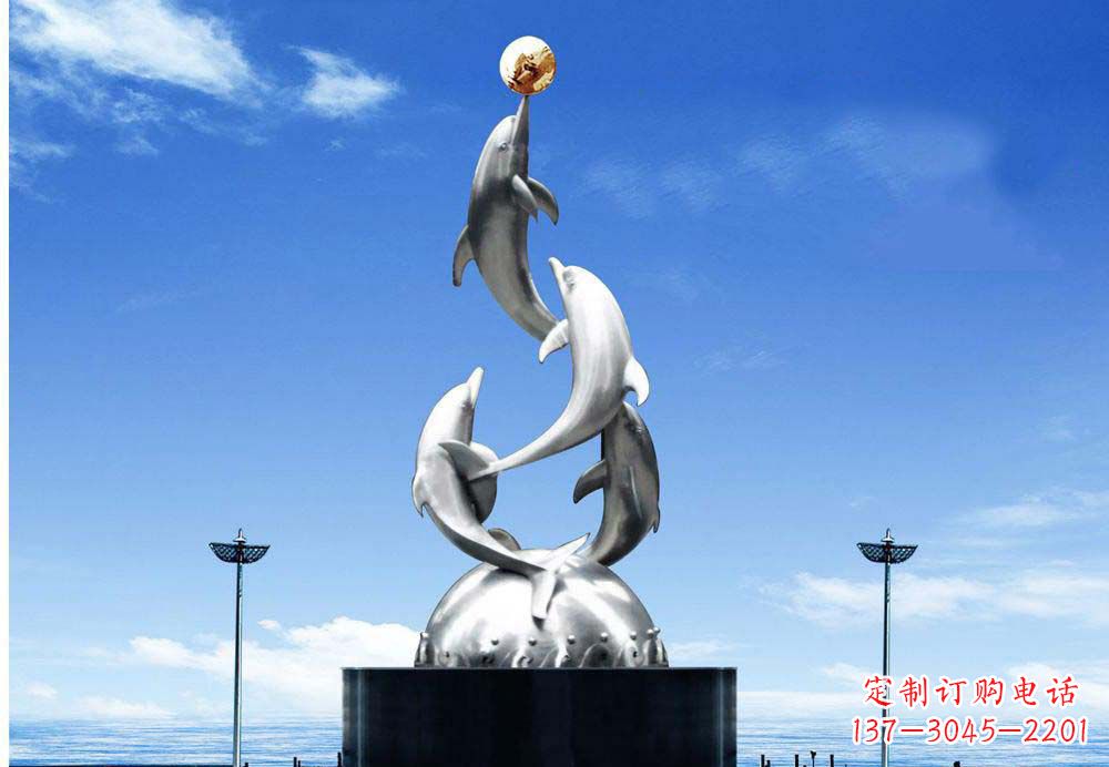 泰安中领雕塑海豚顶球雕塑